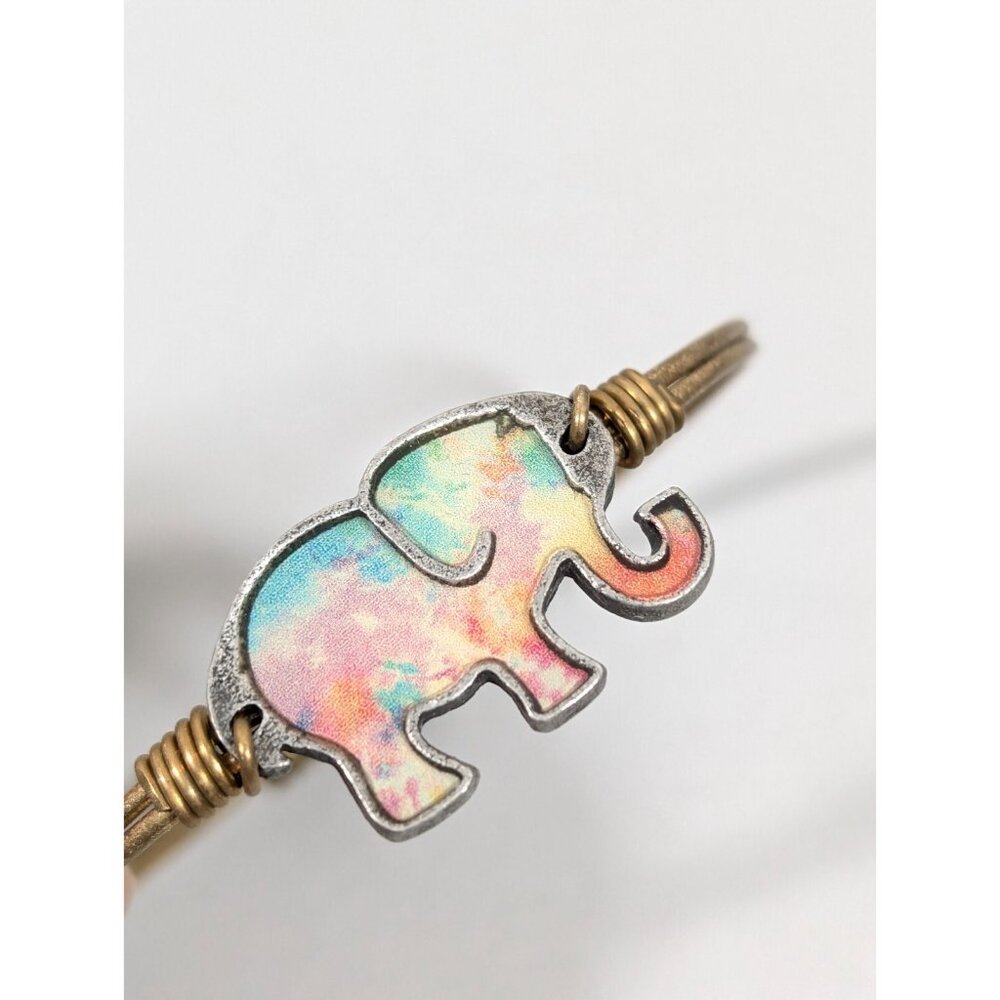 L & D Watercolor Rainbow Elephant Two Tone Bangle Bracelet 6 inch - Picture 4 of 7